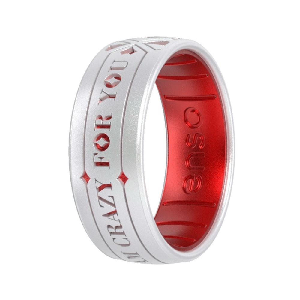 Women's Silver and Red Silicone Ring - Picture 2 of 5